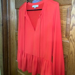 Red Long Sleeve Peplum Blouse from LOFT